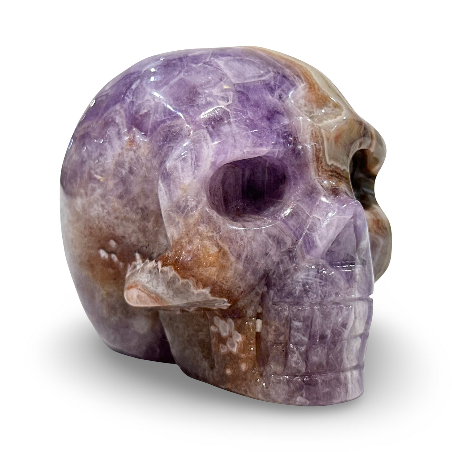 Amethyst & Agate Crystal Skull – 455g Hand-Carved Collectible (3” x 3”)