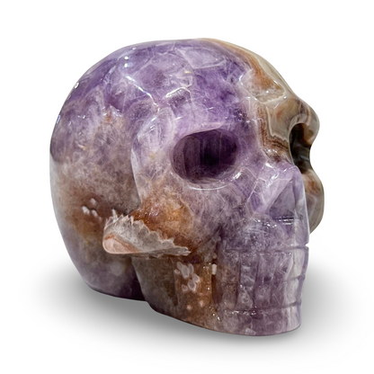 Amethyst & Agate Crystal Skull – 455g Hand-Carved Collectible (3” x 3”)