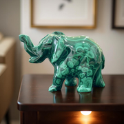 Hand-Carved Malachite Elephant – 3.5” x 2.3”