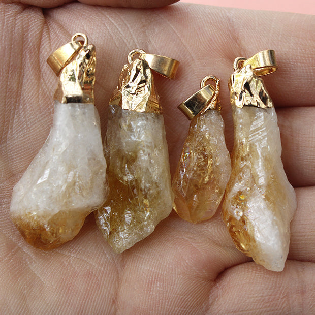 Irregular Natural Brazil Citrine Silver Edge Gold Plated Head Natural Raw Gemstone Necklace Pendant