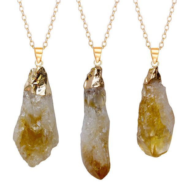 Irregular Natural Brazil Citrine Silver Edge Gold Plated Head Natural Raw Gemstone Necklace Pendant