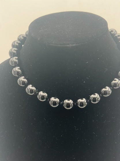 Black Tourmaline Necklace 14mm Beads with Sterling Silver | 18 Inches | Handmade Protection Jewelry