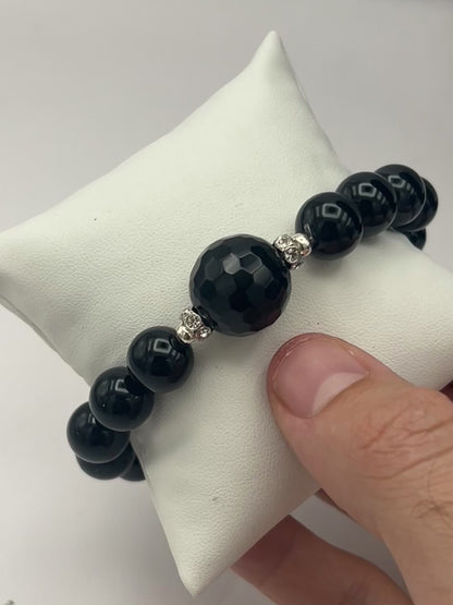 Black Sardonyx Elastic Bracelet | 10mm Beads | Handmade Gemstone Jewelry