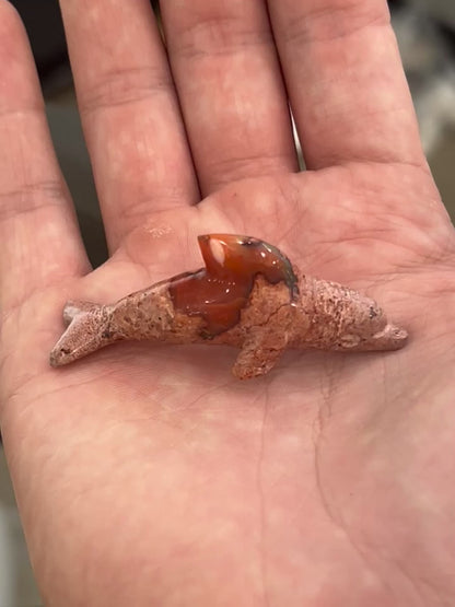 Fire Opal Dolphin Figurine – 10g, 2” x 1.5”