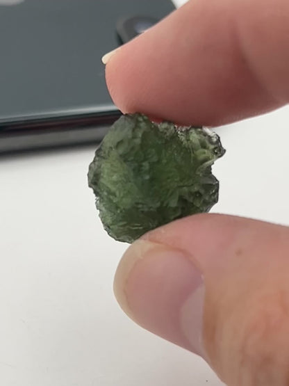 Moldavite – 3.8g | 1” x 0.5” | Rare Natural Meteorite Glass Crystal