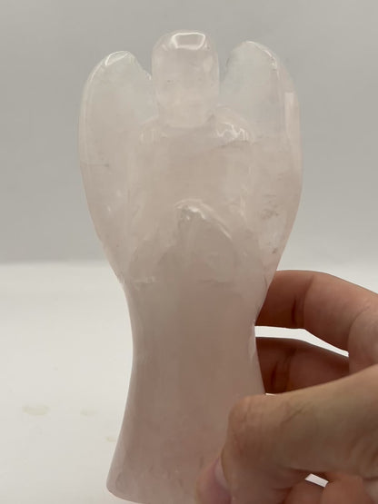 Rose Quartz Angel – 589g | 6” x 3.5” | Hand-Carved Natural Crystal Guardian