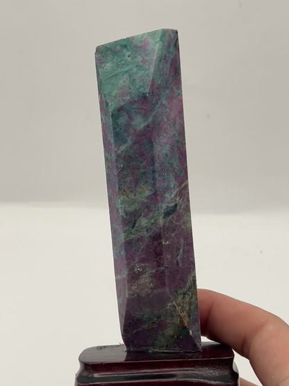 Ruby Zoisite Tower on Stand – 279g | 6” x 2” | Natural Gemstone Crystal from Tanzania
