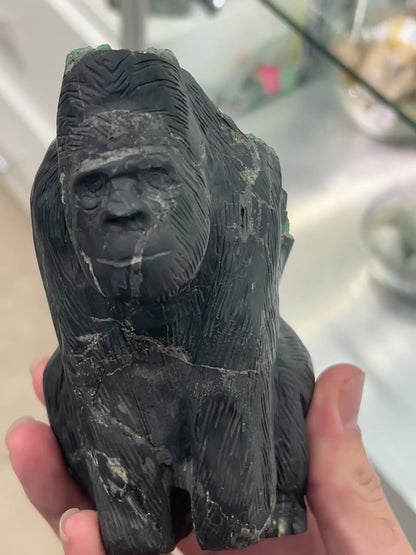 Colombian Emerald Gorilla Carving With Pyrite