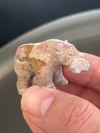Fire Opal Bear Figurine with Fish – 21g, 2” x 1.5”
