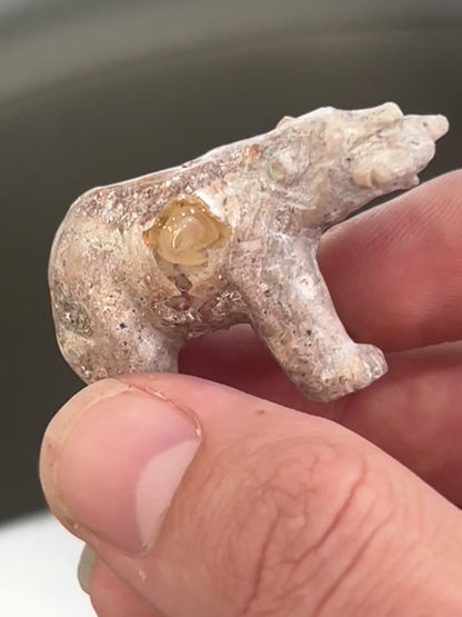 Fire Opal Bear Figurine with Fish – 22g, 2” x 1.5”