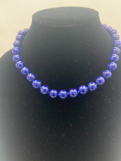 Lapis Lazuli Necklace 12mm Beads with 925 Sterling Silver | 18 Inches | Handmade Gemstone Jewelry