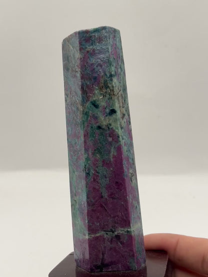 Ruby Zoisite Tower on Stand – 421g | 6” x 2.3” | Natural Gemstone from Tanzania